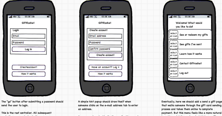 Old app wireframes